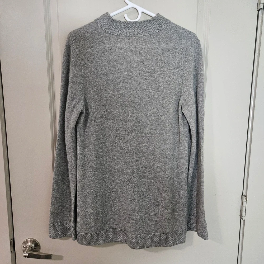 Tory Burch Womens Gray 100% Cashmere Split V-Neck Tunic Sweater Size L